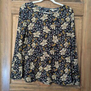 The Limited Women's Black Floral Peplum Long Sleeve Blouse. Size Medium
